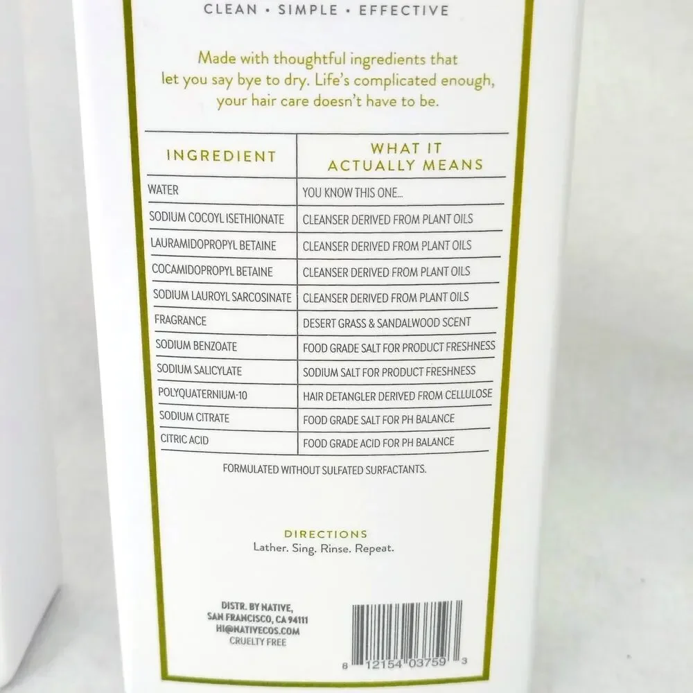 Native Desert Grass Sandalwood Shampoo & Conditioner Moisturizing 16.5 oz. Set
